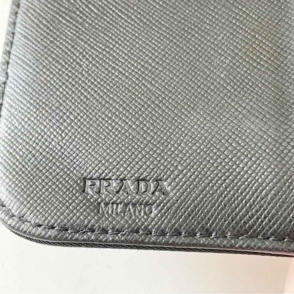 Prada black nylon triangle logo medium compact zip wallet vintage